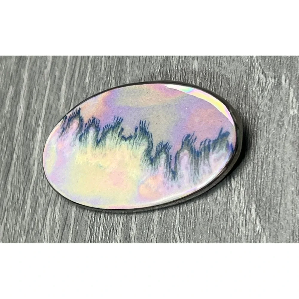 Iridescent Rainbow Oval Brooch Pin Abstract Art Enamel Resin Fashion Jewelry